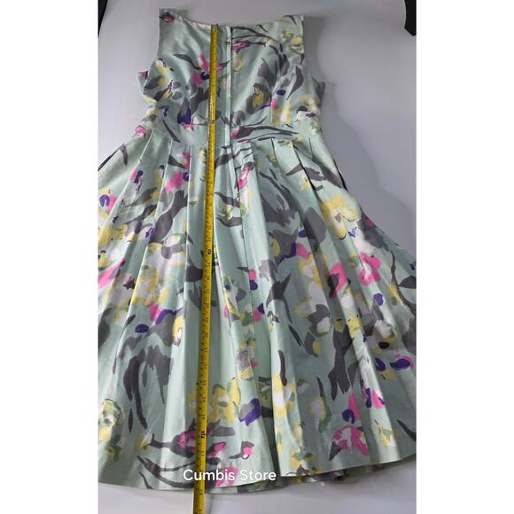 H&M Dress Womens 12 Green Floral Fit & Flare Pleated Lined Sleeveless Back Zip - Picture 11 of 11